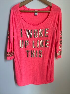 PINK Victoria's Secret | Neon Pink Long Sleeve Graphic Tunic Gold Foil Size S